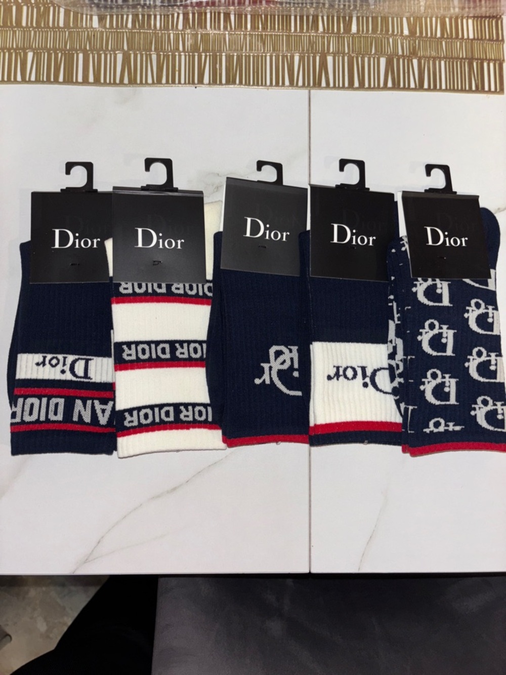 5 pairs Dior Navy, White & Red Logo Crew Socks - 5-Pack
